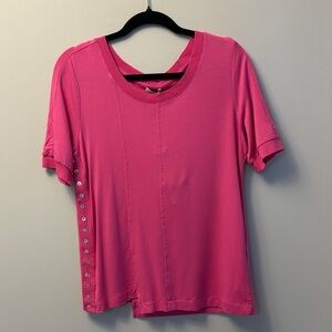 NWT Margittes Designer Pink Short Sleeve Button Detail Top Size 36 (Small)